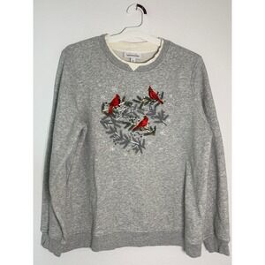 Breckenridge Womens Gray Cardinal Winter Graphic Sweatshirt Large Red Bird Pine